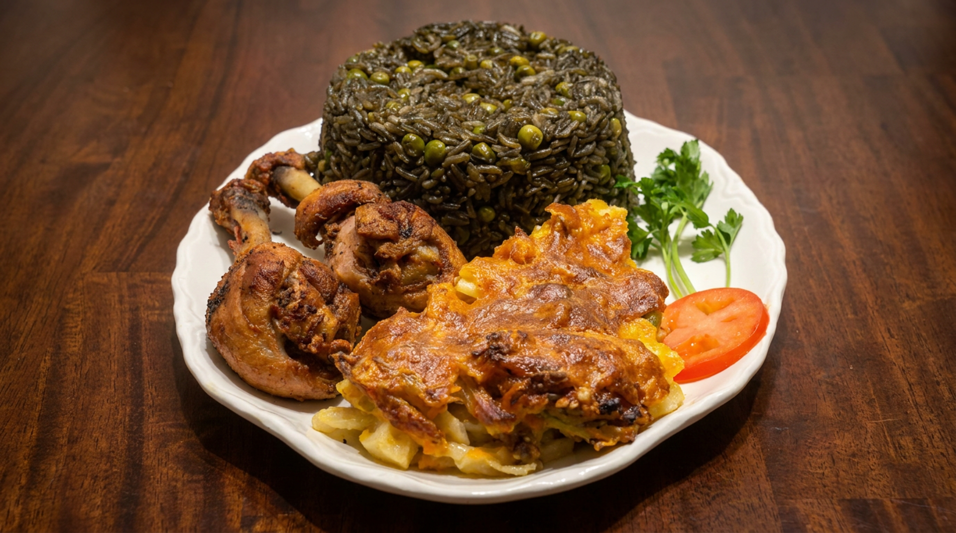 Black rice and fried turkey